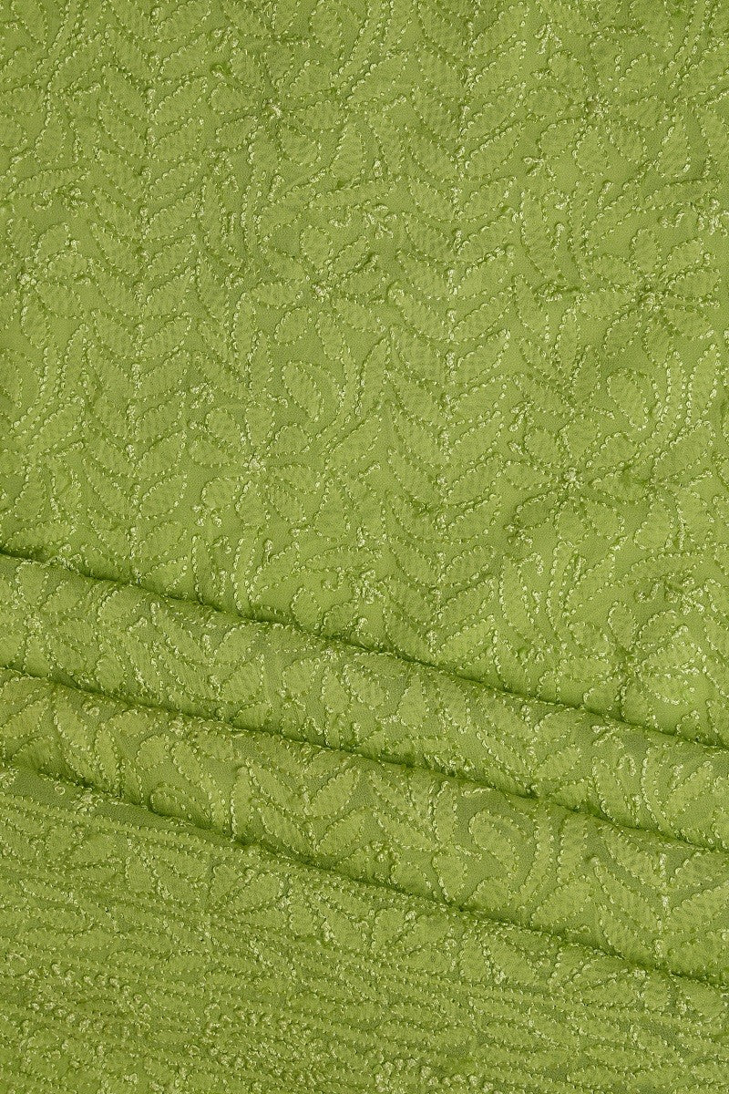 Ada Hand Embroidered Green Georgette Lucknowi Chikan Unstitched Kurta Dupatta Set A571718