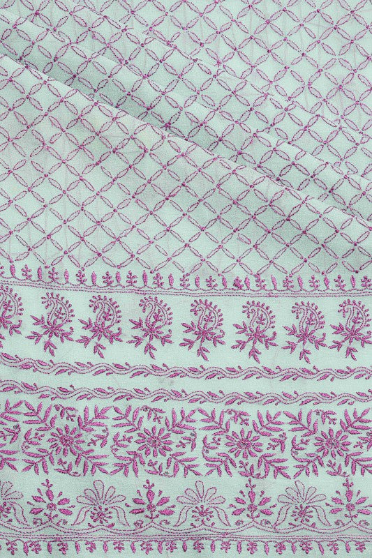 Ada Hand Embroidered Sea Green Pure Georgette Lucknowi Chikan Unstitched Kurta Dupatta Set A292109