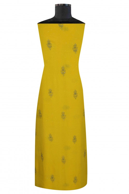 Ada Hand Embroidered Mustard Chiffon Lucknowi Chikan Unstitched Kurta Dupatta Set With Muqaish Work  A489066