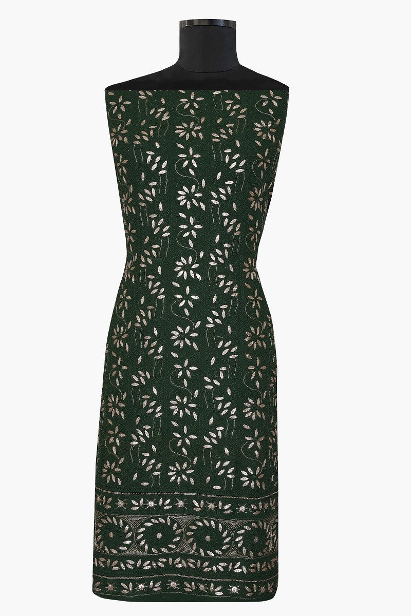 Ada Hand Embroidered Pine Green Georgette Chikan Unstitched Kurta Piece with Gota Patti Work A502121