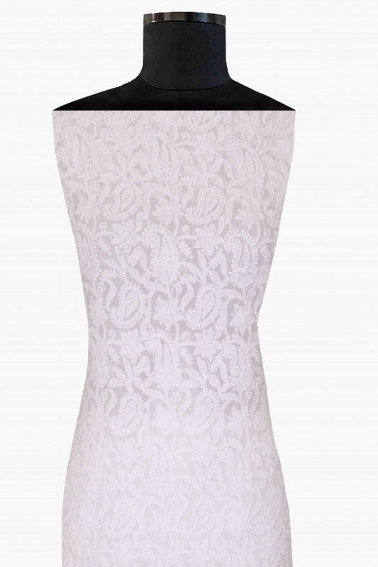 Ada Hand Embroidered White Georgette Chikan Unstitched Kurta Piece A587449
