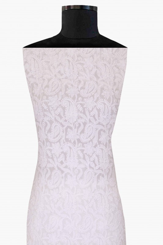 Ada Hand Embroidered White Georgette Chikan Unstitched Kurta Piece A587449