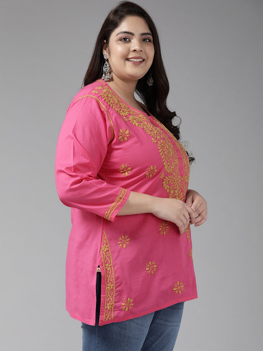 Ada Hand Embroidered Pink Cotton Lucknowi Chikankari Short Kurti  A911188