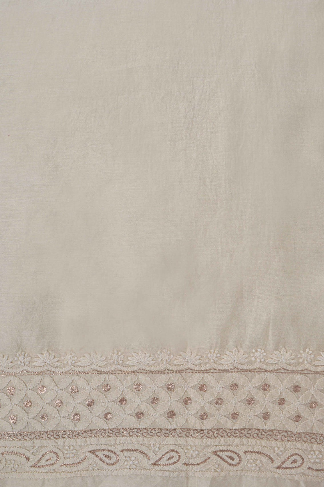 Ada Hand Embroidered Cream Chanderi Lucknowi Chikankari Unstitched Kurta Dupatta Set With Zari Work 01A105826