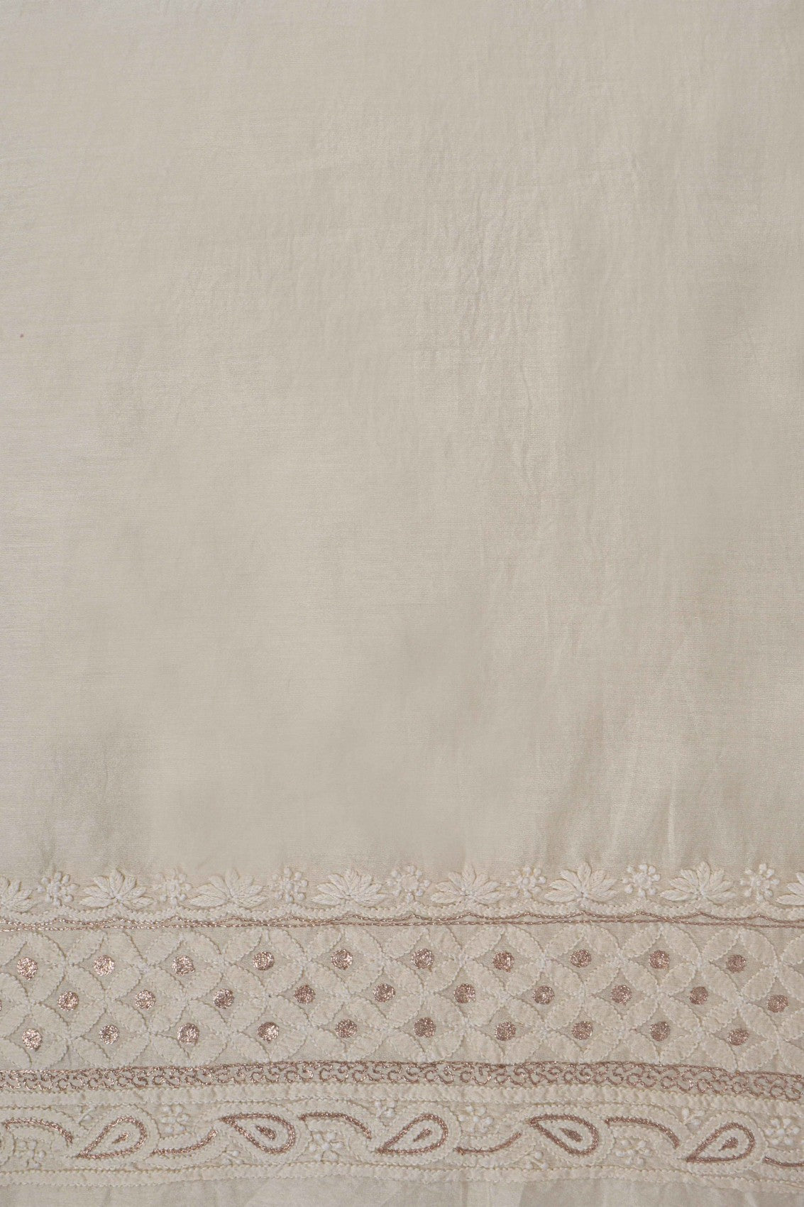 Ada Hand Embroidered Cream Chanderi Lucknowi Chikankari Unstitched Kurta Dupatta Set With Zari Work 01A105826