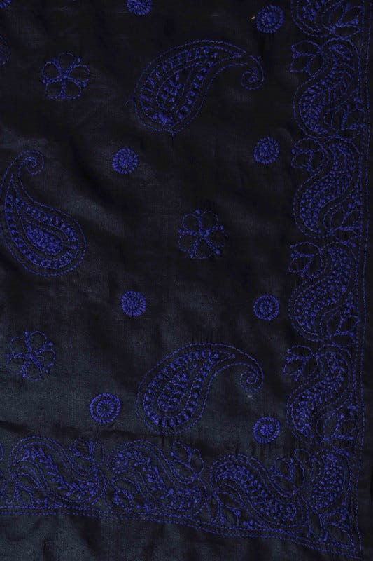 Ada Hand Embroidered Black Silk Lucknowi Chikankari Saree With Blouse-A621718