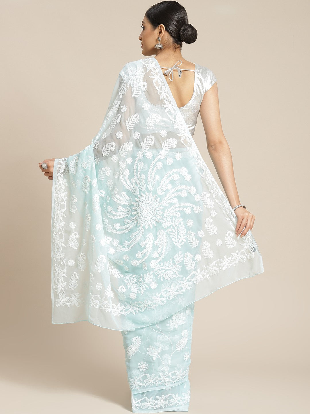 Ada Hand Embroidered Blue Georgette Lucknowi Chikankari Saree with Blouse A452097