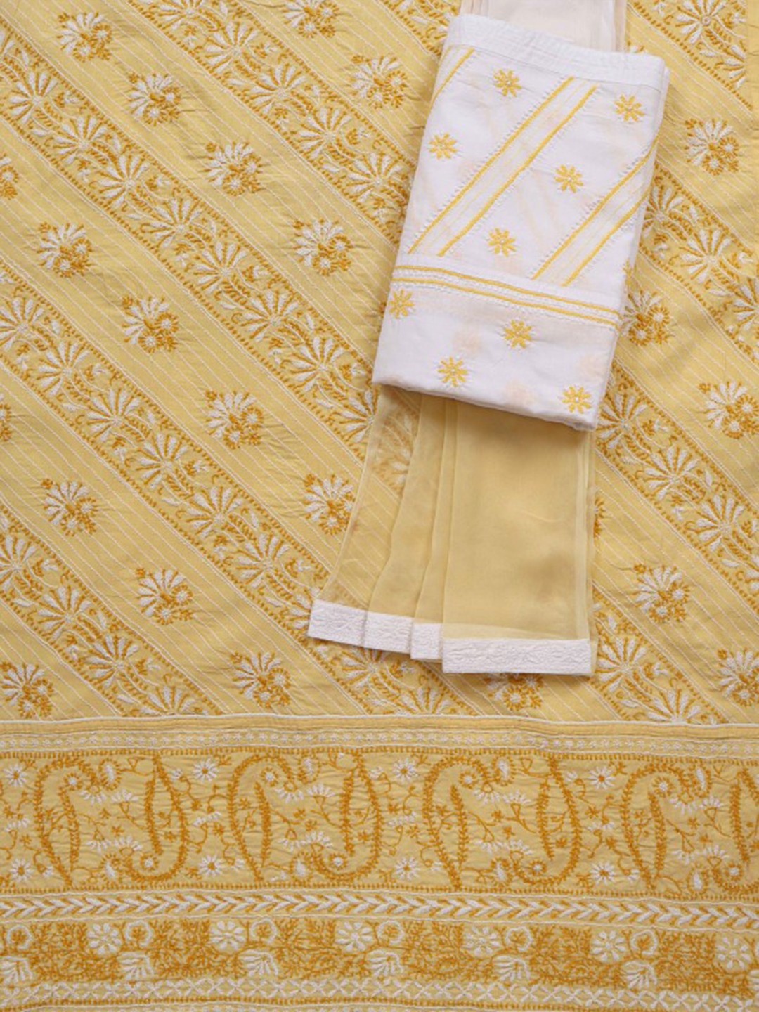 Ada Hand Embroidered Fawn Cotton Lucknowi Chikankari Unstitched Suit Piece A622461