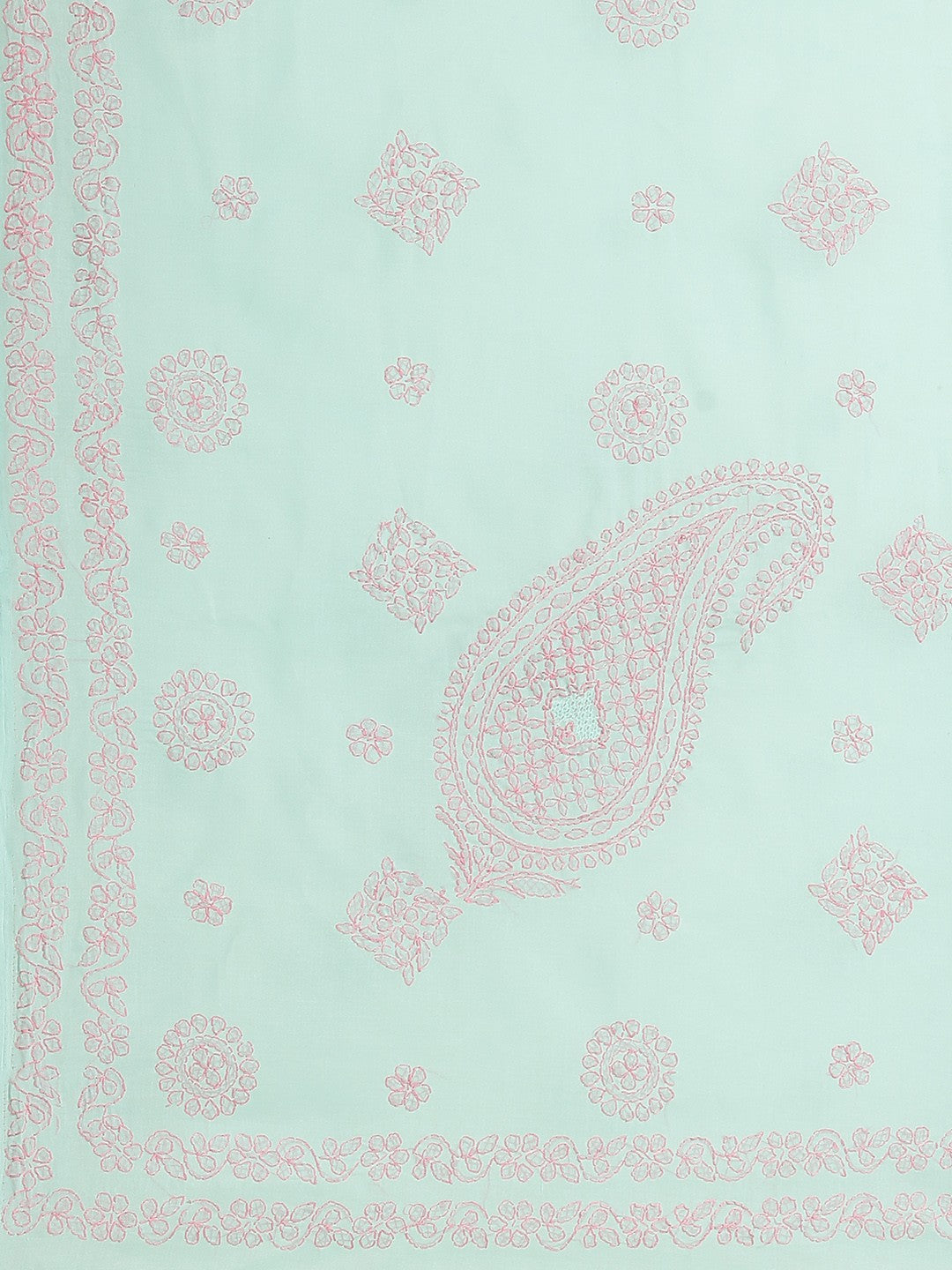 Ada Hand Embroidered Sea Green Cotton Lucknow Chikan Saree With Blouse A311141