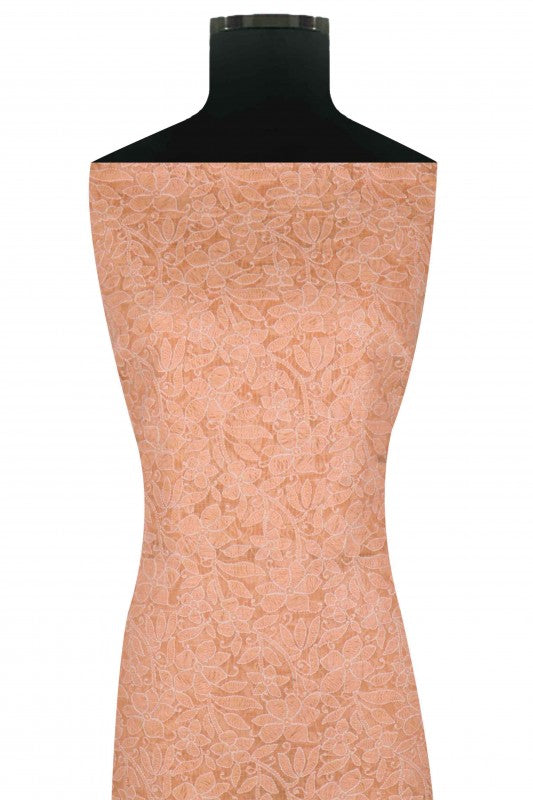 Ada Hand Embroidered Peach Kota Lucknowi Chikan Unstitched Kurta Piece A185756