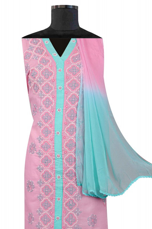 Ada Hand Embroidered Pink Cotton Lucknowi Chikan Unstitched Suit Piece A609773