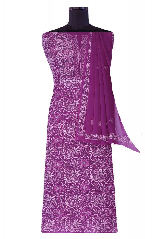 Ada Hand Embroidered Purple Pure Georgette Lucknowi Chikan Unstitched Suit Piece-A478439