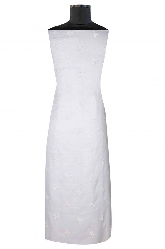 Ada Hand Embroidered White Georgette Lucknowi Chikan Unstitched Kurta Dupatta Set with Gotapatti & Zari Work A336652