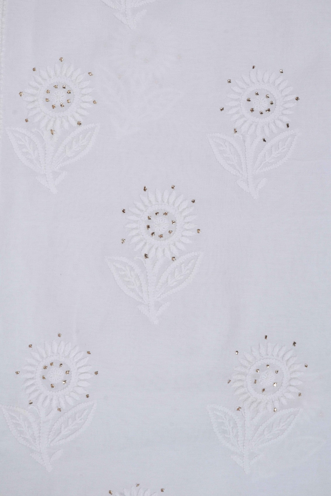 Ada Hand Embroidered White Cotton Lucknowi Chikankari Unstitched Suit Piece With Muqaish Work 01A259997