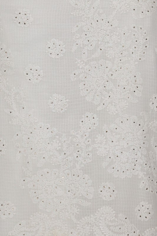 Ada Hand Embroidered White Kota Lucknowi Chikan Unstitched Kurta Piece With Muqaish Work- A623145