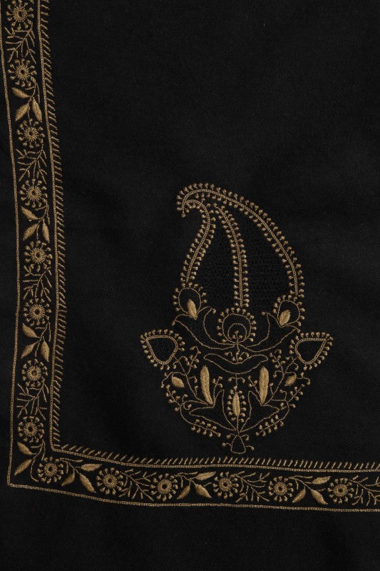 Ada Hand Embroidered Black Pashmina Lucknow Chikan Woolen Stole-A599922