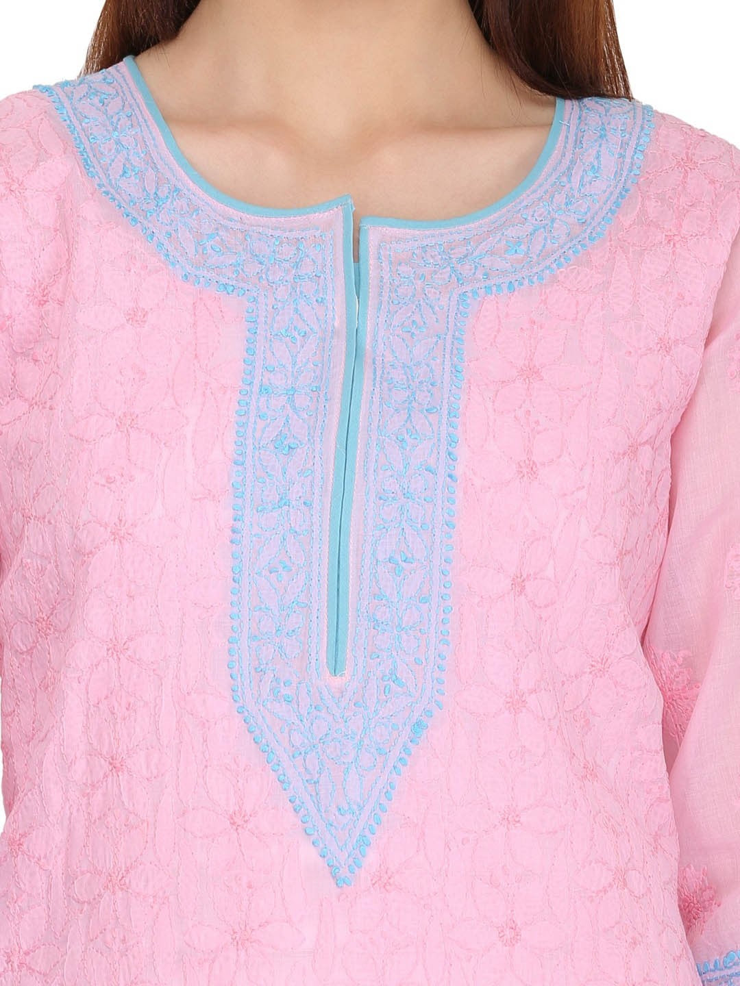 Ada Hand Embroidered Pink Cotton Lucknowi Chikankari Straight Kurta A272802