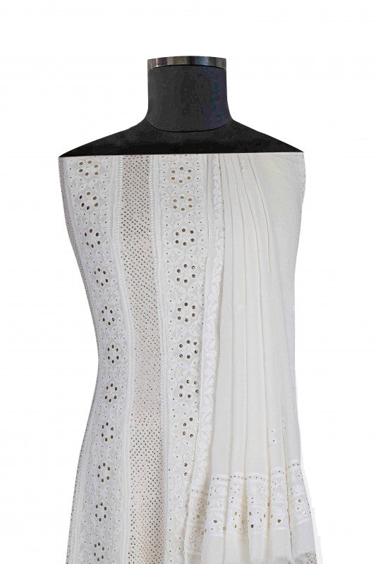 Ada Hand Embroidered White Georgette Semi-stitched Anarkali Kurta Dupatta With Muqaish Work-A614212
