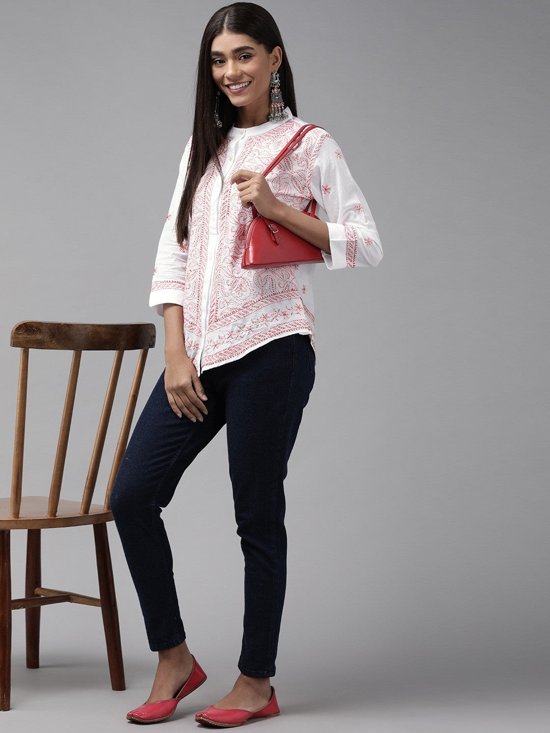 Ada Hand Embroidered White Cotton Lucknowi Chikankari Shirt A911245