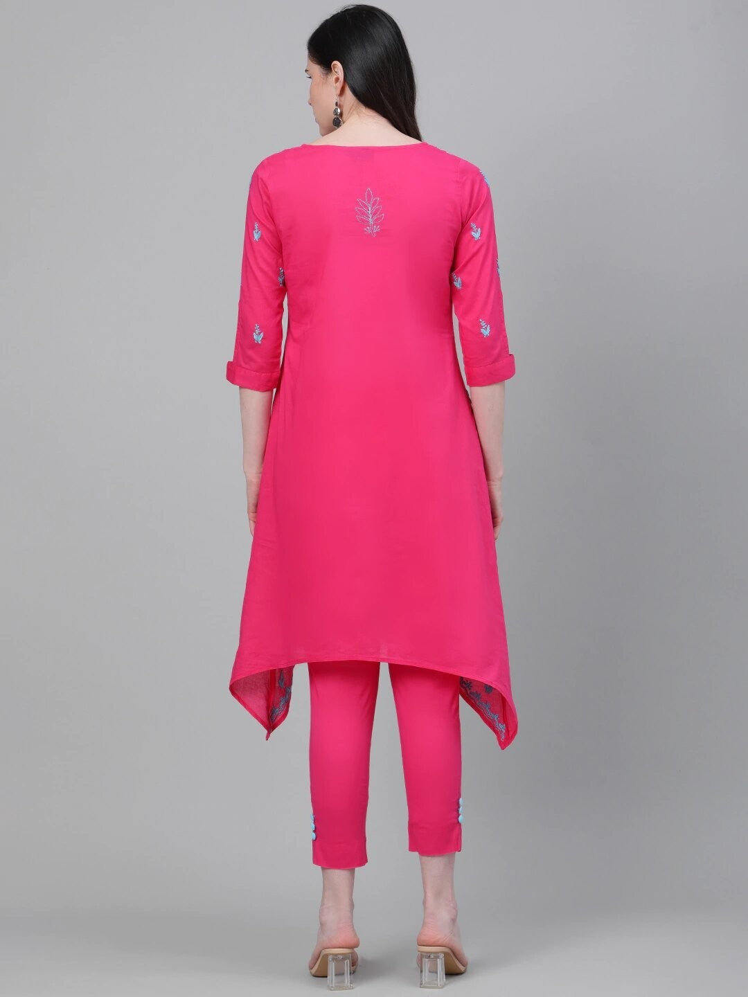 Ada Hand Embroidered Dark Pink Cotton Lucknowi Chikankari Kurta With Trouser A100336