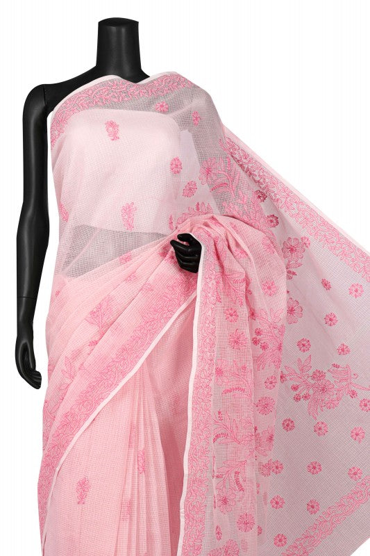 Ada Hand Embroidered Pink Kota Lucknowi Chikankari Saree With Blouse A607019