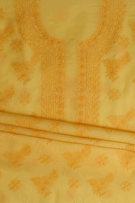 Ada Hand Embroidered Yellow Cotton Lucknowi Chikan Unstitched Suit Piece-A211143