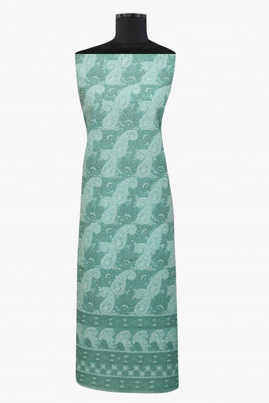 Ada Hand Embroidered Green Cotton Lucknowi Chikan Unstitched Suit Piece–A100244