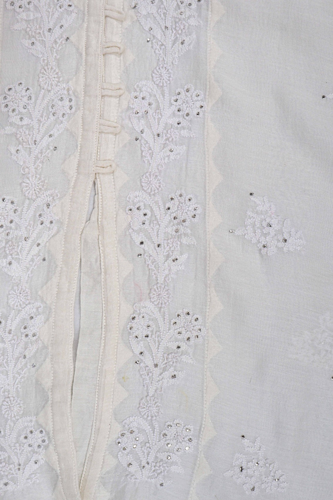 Ada Hand Embroidered Cream Chanderi Lucknowi Chikankari Semi-Stitched Anarkali Kurta Dupatta Set With Muqaish Work A326794