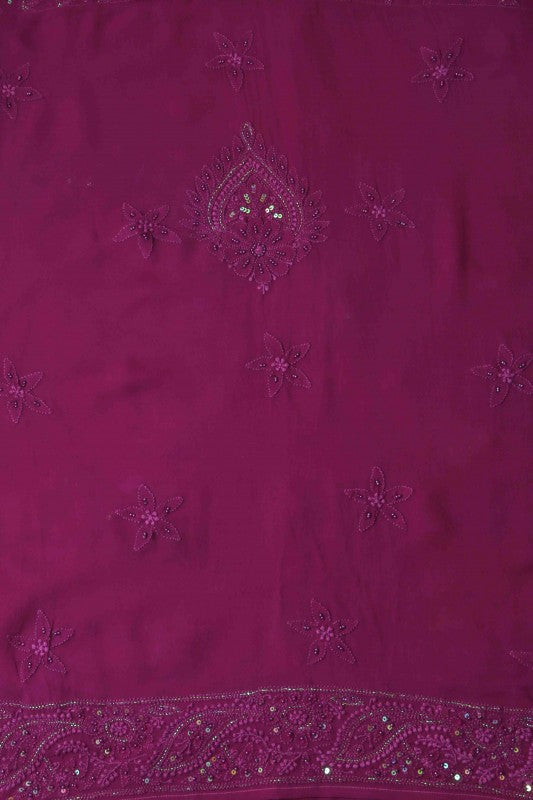 Ada Hand Embroidered Plum Purple Georgette Chikan Semi-stitched Anarkali Kurta Dupatta with Pearl/Sequinned Work A594305