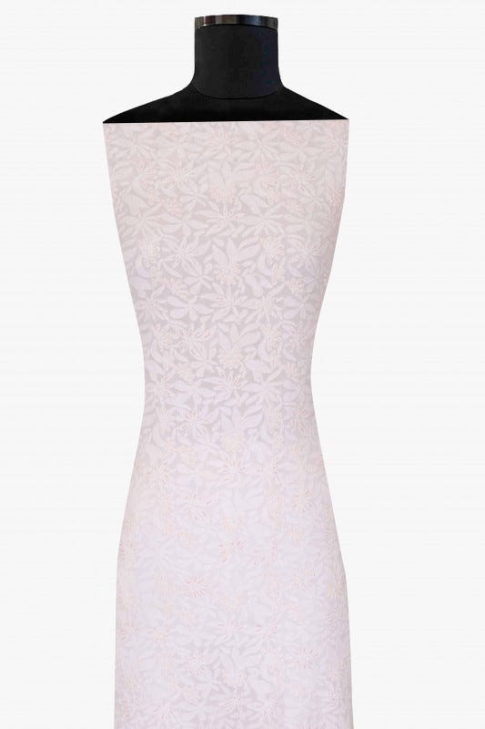 Ada Hand Embroidered White Georgette Lucknowi Chikan Unstitched Kurta Piece with Pearl Work A600525