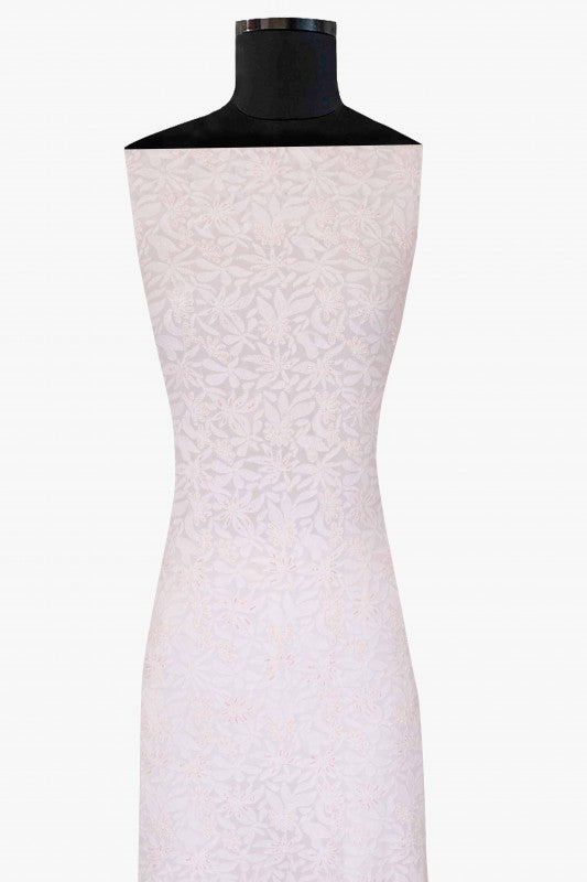 Ada Hand Embroidered White Georgette Lucknowi Chikan Unstitched Kurta Piece with Pearl Work A600525