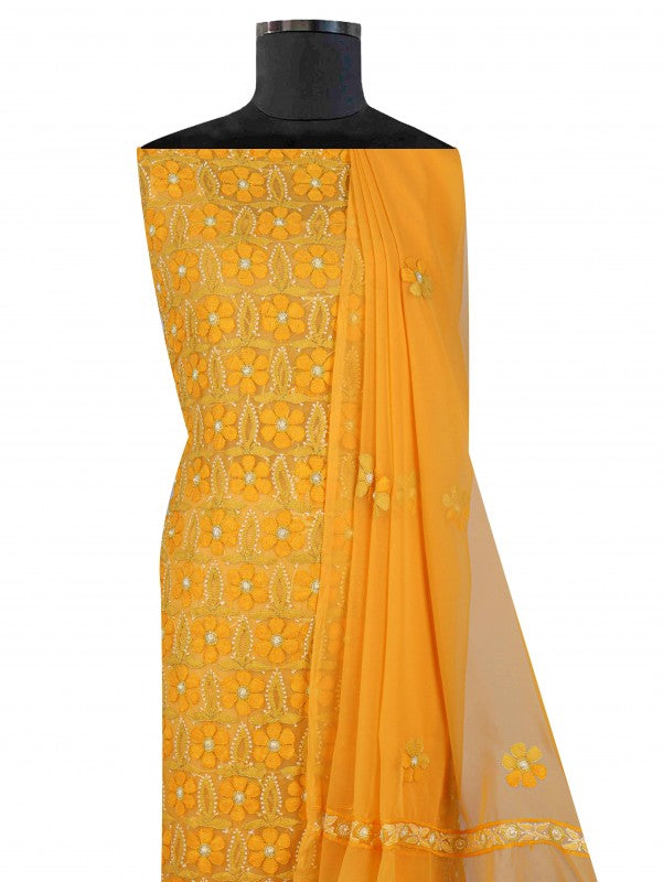 Ada Hand Embroidered Yellow Georgette Lucknowi Chikankari Unstitched Suit Piece A566767