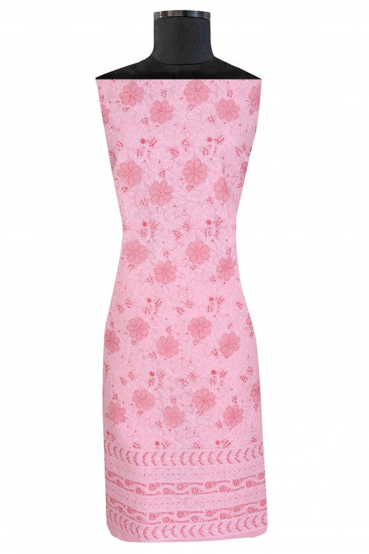Ada Hand Embroidered Light Pink Cotton Lucknowi Chikan Unstitched Suit Piece-A100301
