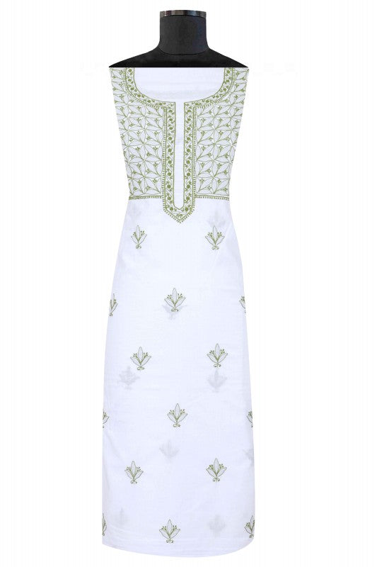 Ada Hand Embroidered White Cotton Lucknowi Chikankari Unstitched Suit Piece A94304