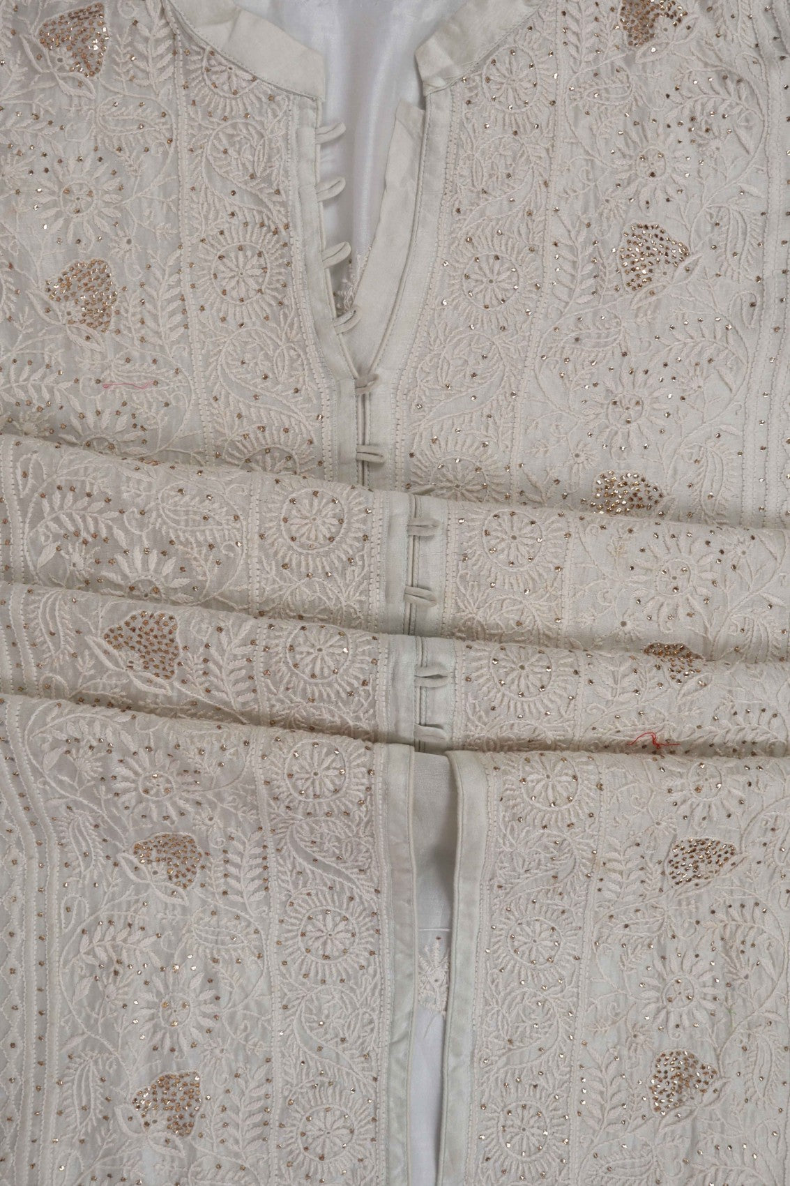 Ada Hand Embroidered Abalone Grey Chanderi Lucknowi Chikankari Semi-Stitched Anarkali Kurta Dupatta Set With Muqaish Work A595039