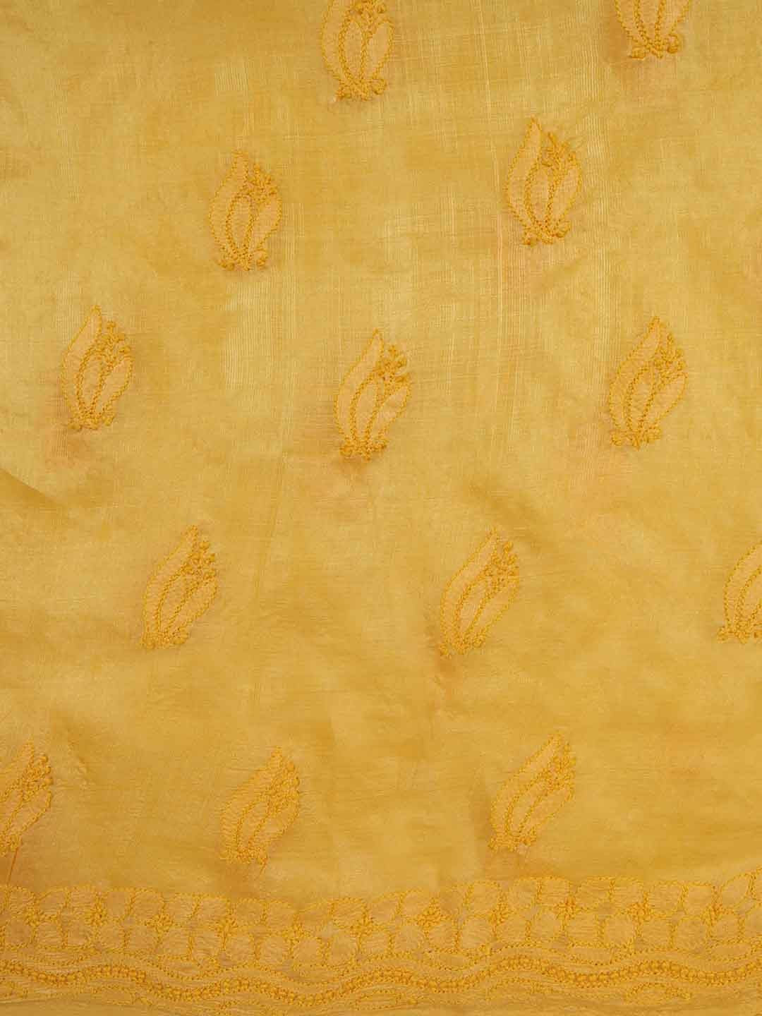 Ada Hand Embroidered Yellow Silk Lucknowi Chikankari Unstitched Suit Piece 01A167144