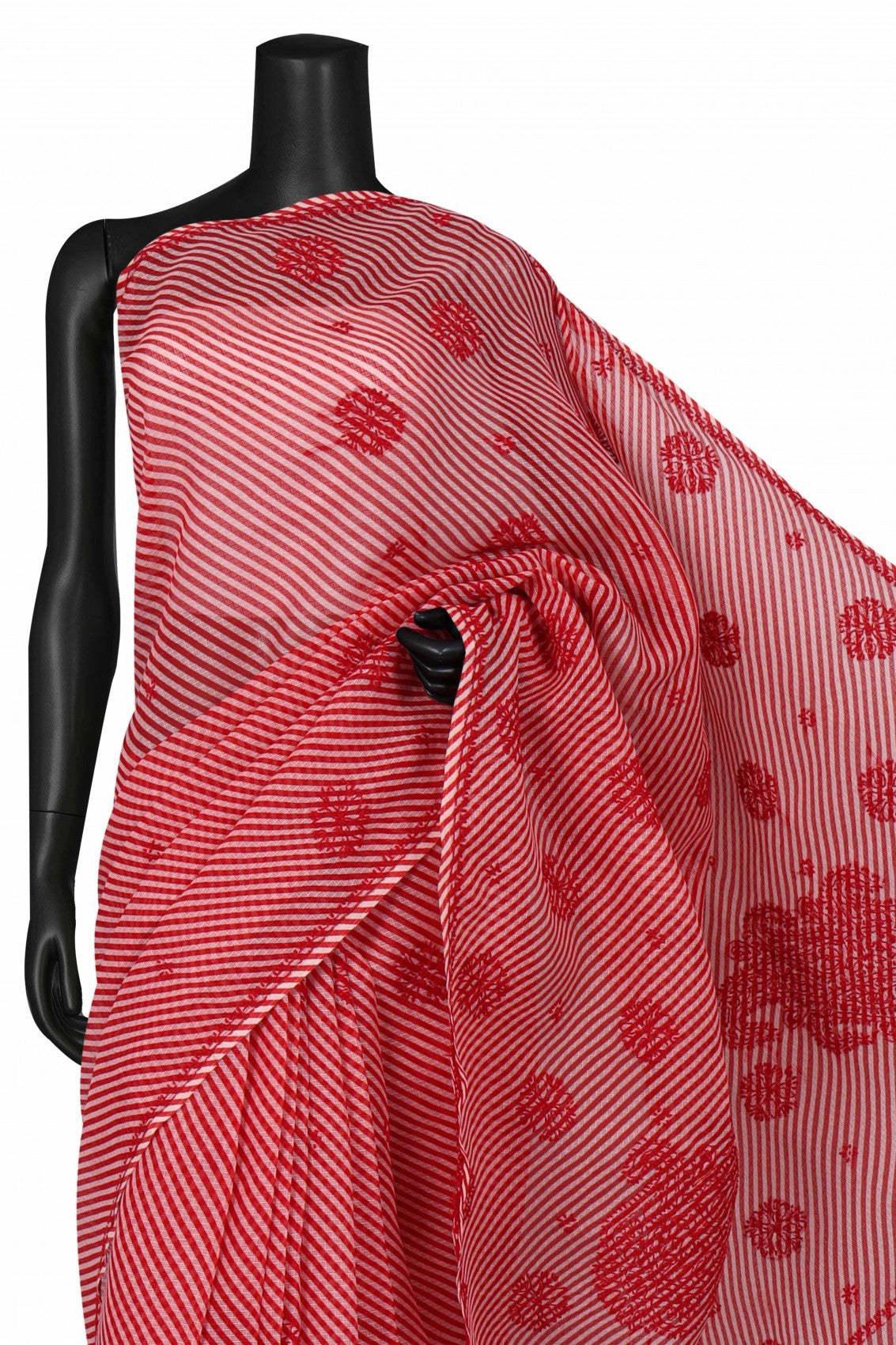 Ada Hand Embroidered Red Kota Lucknow Chikan Saree With Blouse A311352