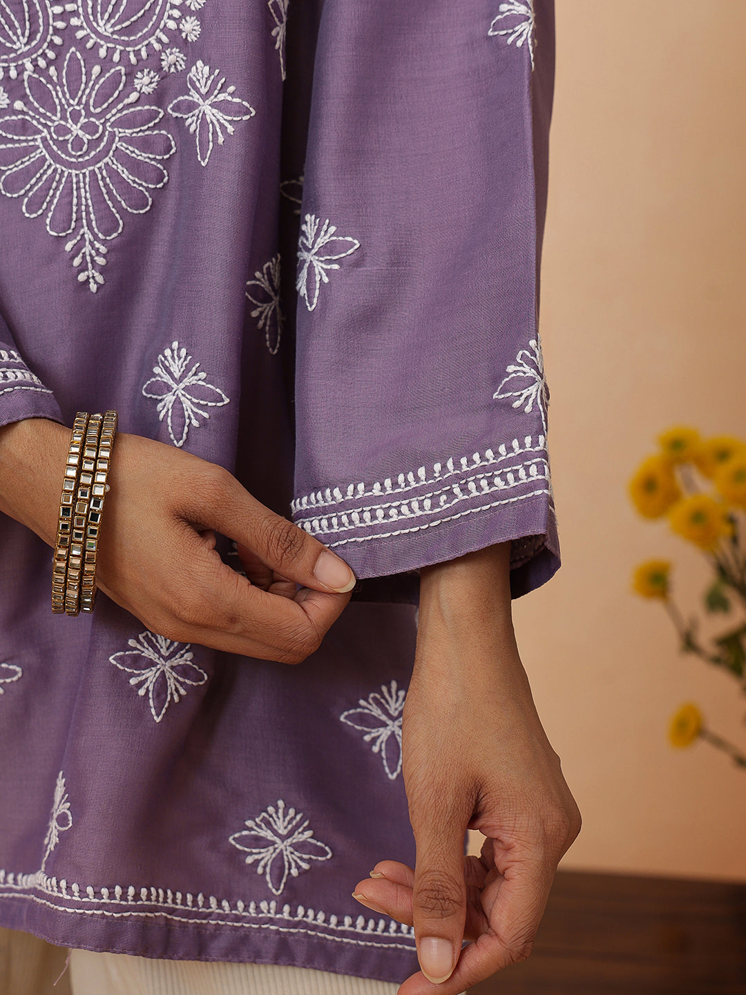 Ada Hand Embroidered Mauve Muslin Lucknowi Chikankari Short Kurti A911580