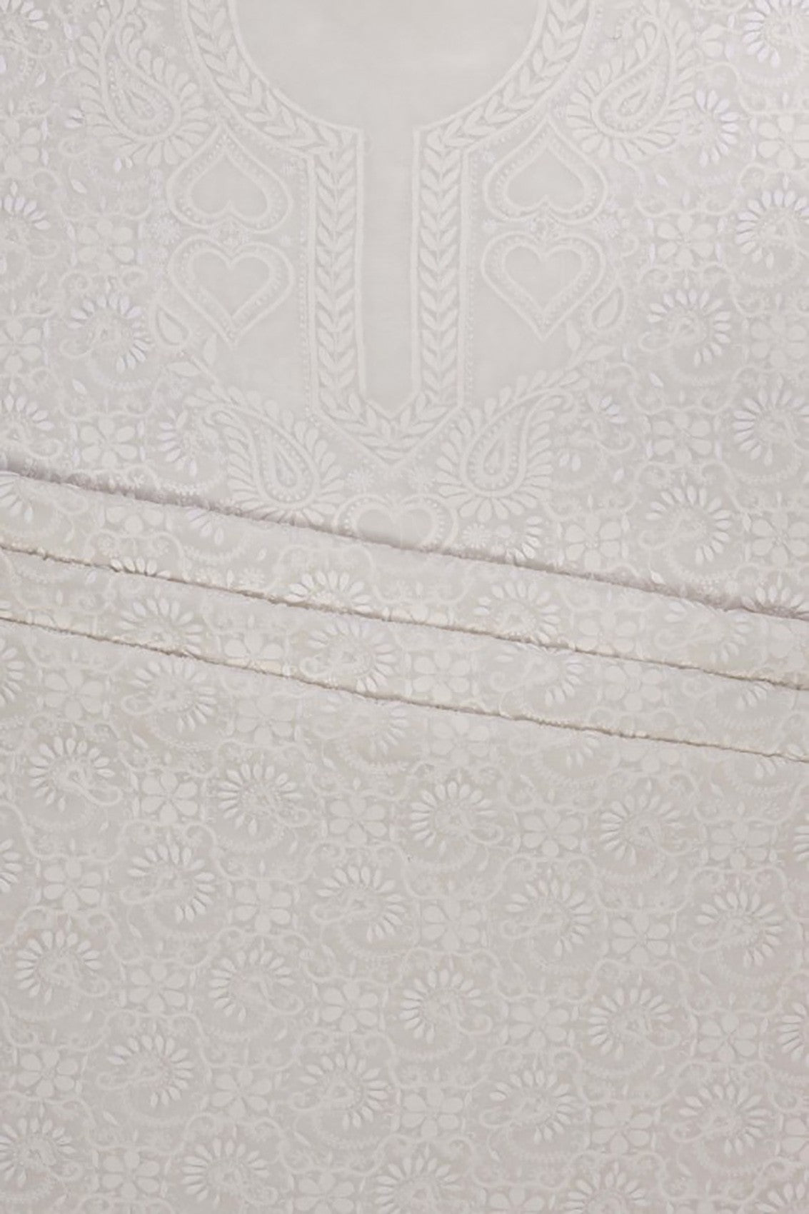 Ada Hand Embroidered White Pure Georgette Lucknowi Chikankari Unstitched Kurta Dupatta Set A593629