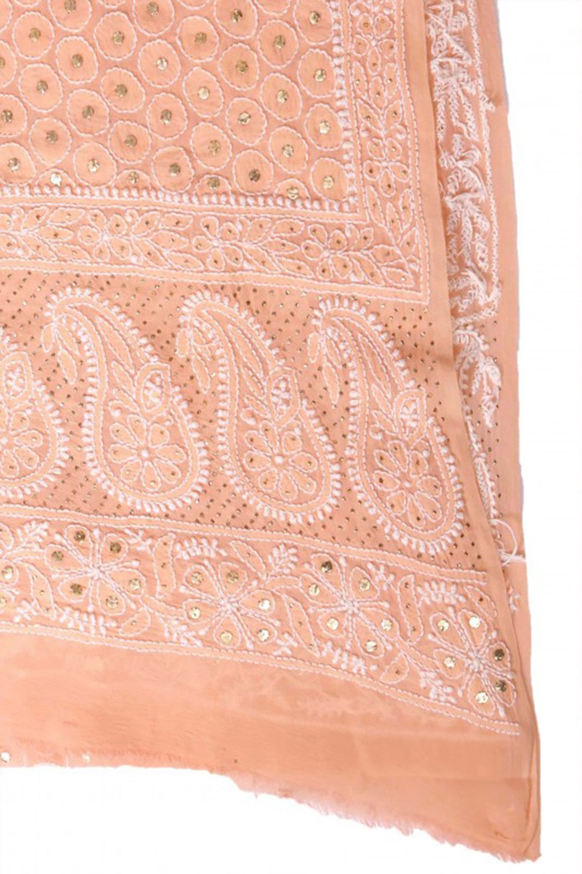 Ada Hand Embroidered Peach Pure Georgette Lucknowi Chikankari Dupatta With Muqaish Work A574883