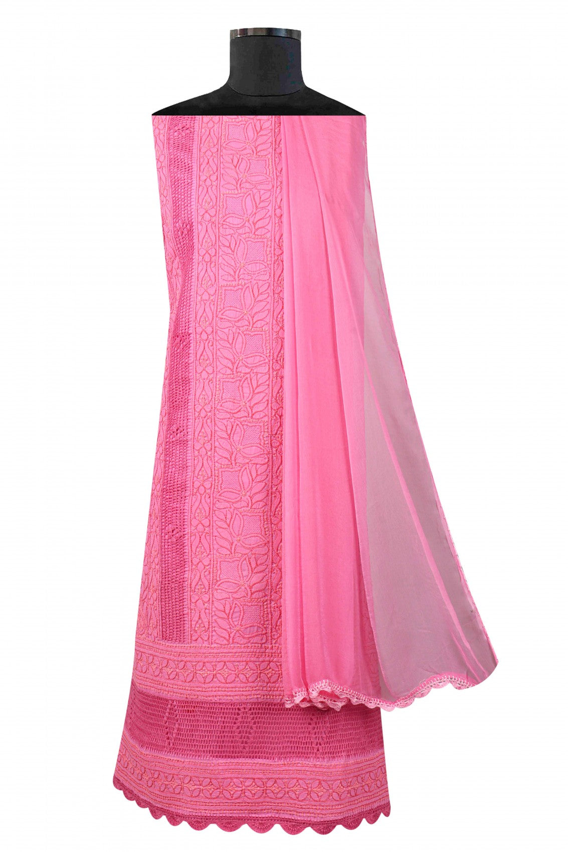 Ada Hand Embroidered Onion Pink Cotton Lucknowi Chikankari Unstitched Suit Piece A473709