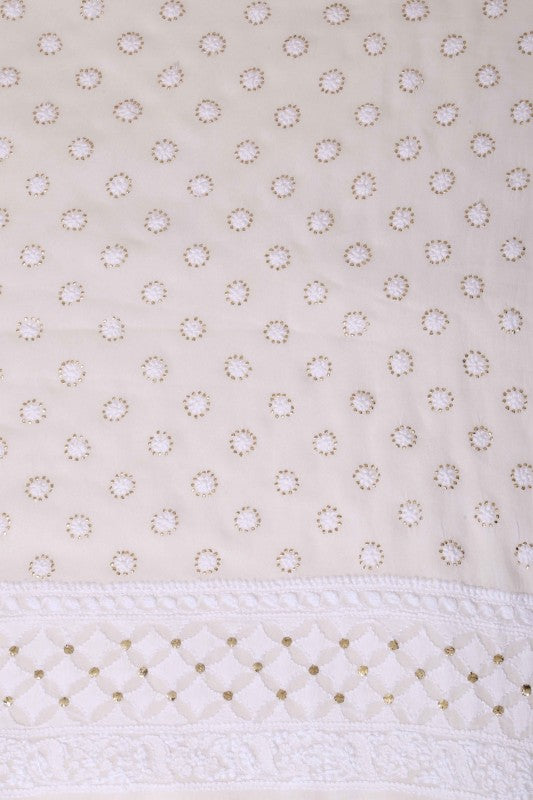 Ada Hand Embroidered White Pure Georgette Lucknowi Chikankari Unstitched Kurta Dupatta Set With Muqaish Work 01A124386