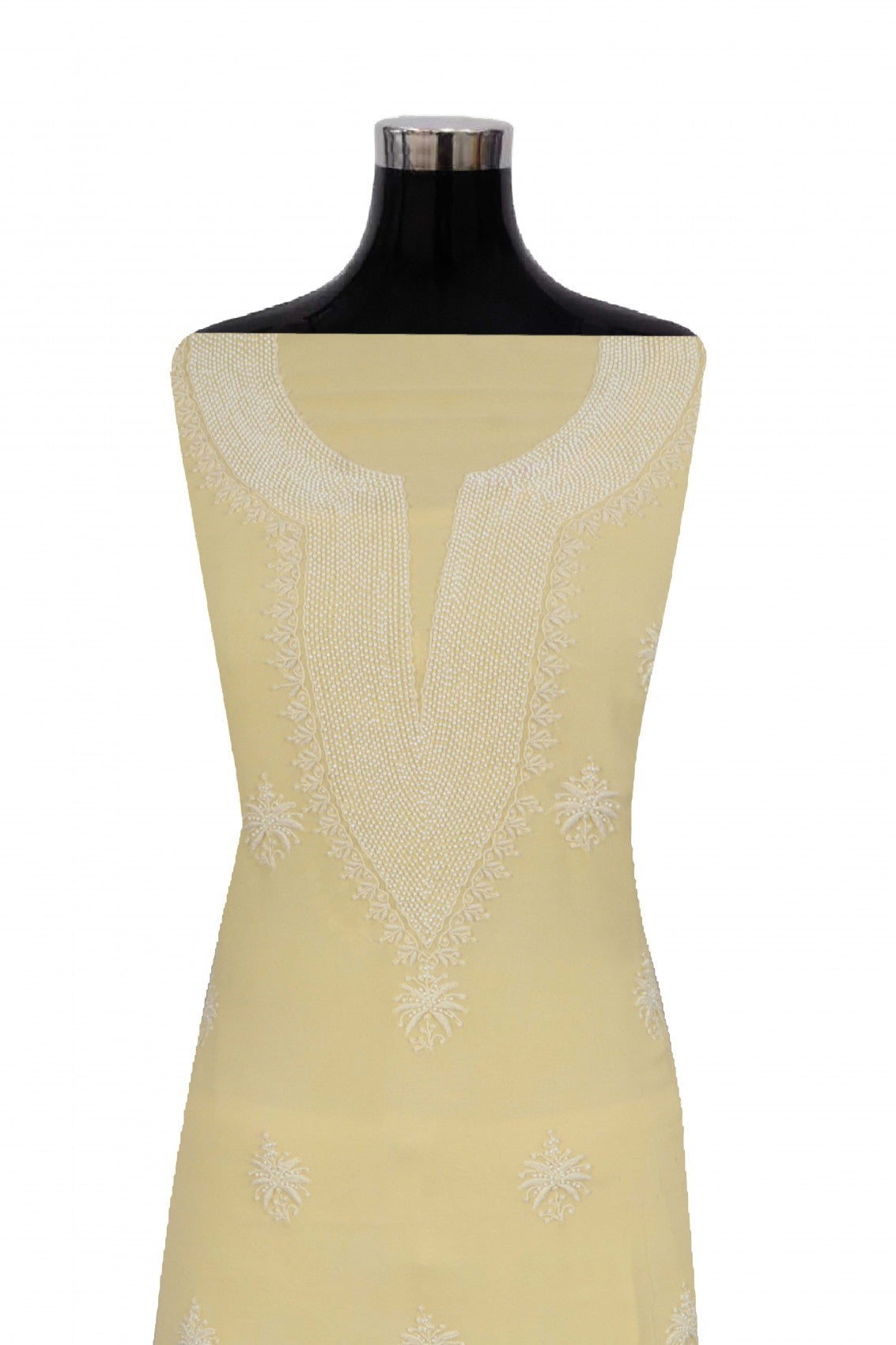 Ada Hand Embroidered Light Yellow Georgette Lucknowi Chikankari Unstitched Kurta Dupatta Set With Pearl Work A454750