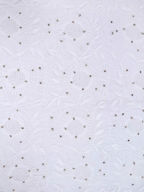 Ada Hand Embroidered White Cotton Lucknowi Chikankari Unstitched Suit Piece With Muqaish Work 01A207475