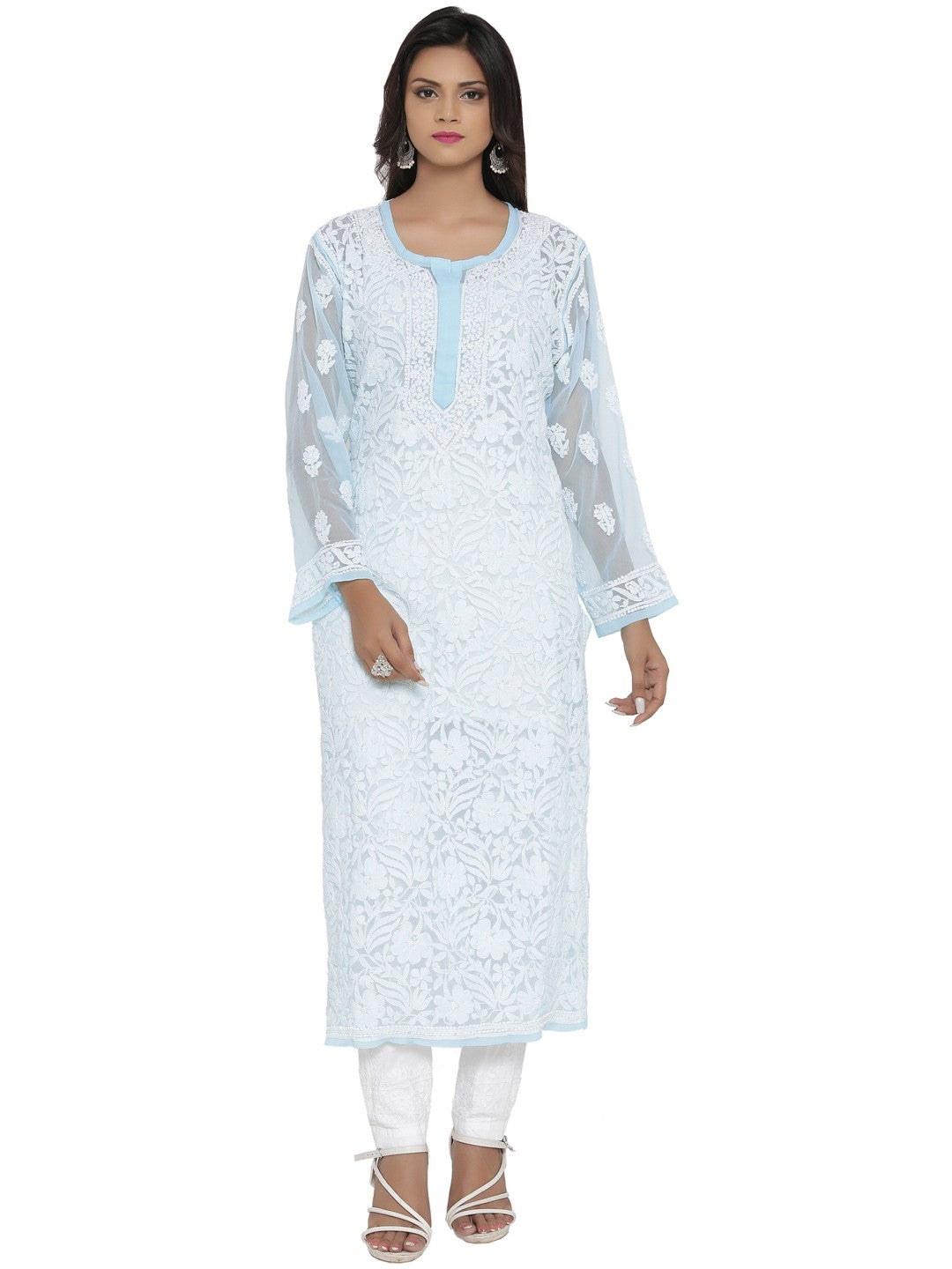 Ada Hand Embroidered Blue Georgette Lucknowi Chikankari Straight  Kurta A217898