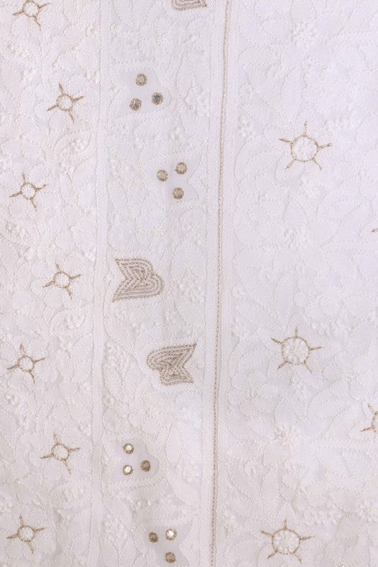 Ada Hand Embroidered White Georgette Lucknowi Chikan Unstitched Kurta Piece with Pearl Work A501433