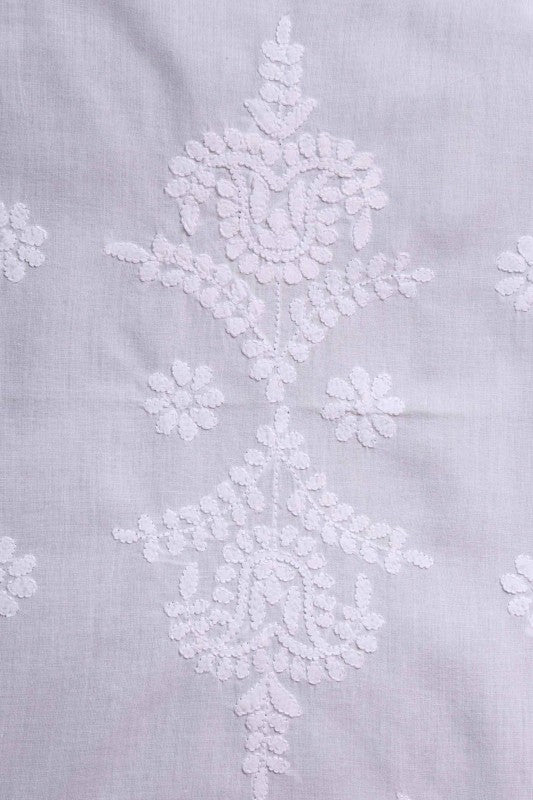 Ada Hand Embroidered White Cotton Lucknowi Chikankari Dining Table Runner Set A96914