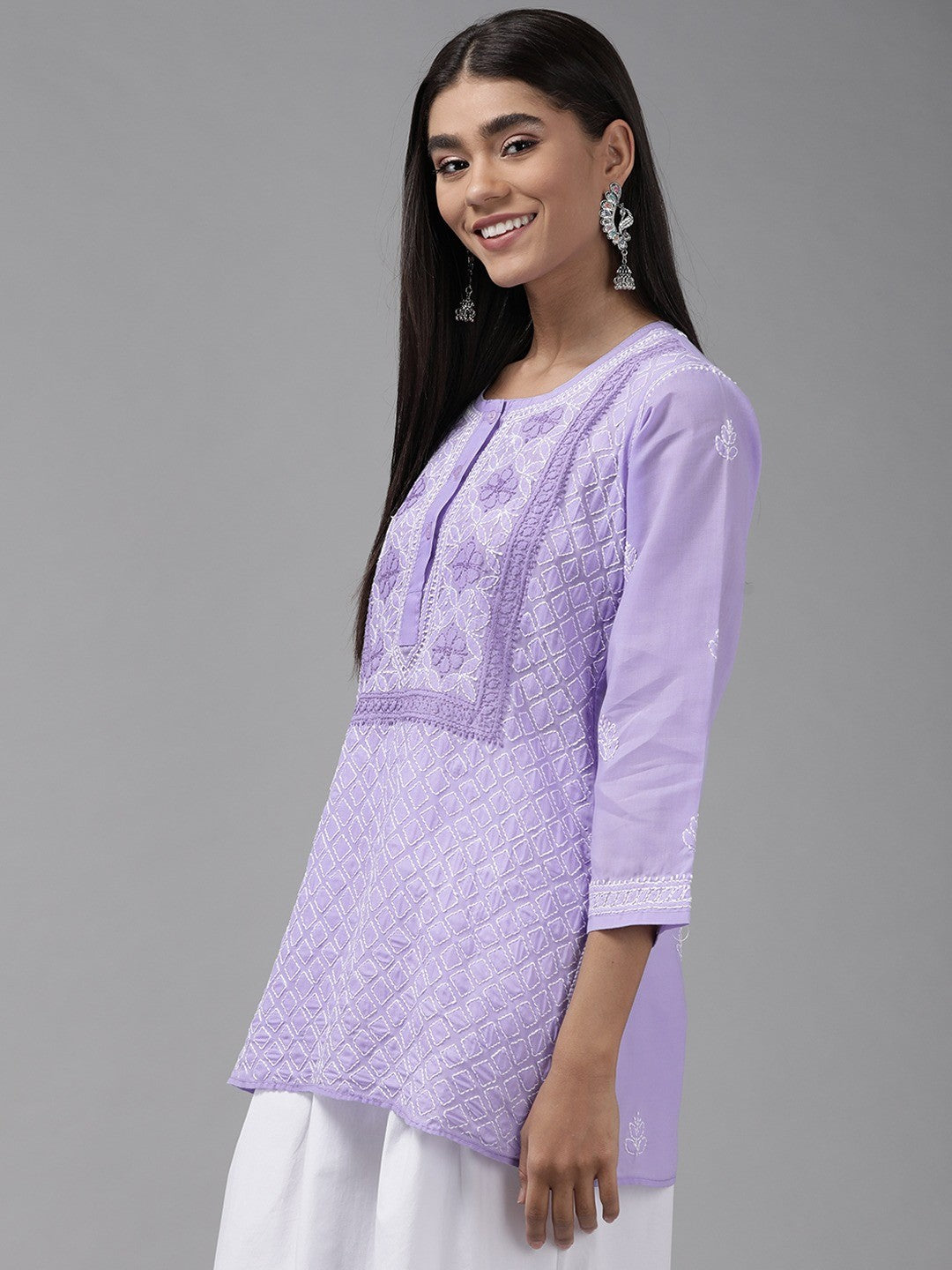 Ada Hand Embroidered Mauve Cotton Lucknowi Chikankari Straight Kurti A911237