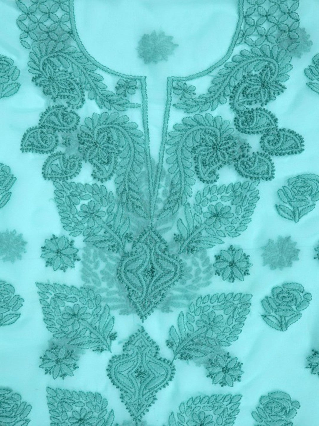 Ada Hand Embroidered Sea Green Georgette Lucknowi Chikan Unstitched Suit Piece A211223