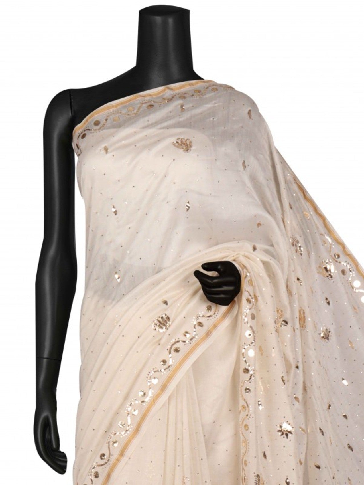 Ada Hand Embroidered Off White Chanderi Lucknowi Chikankari Saree/Blouse With Muqaish Work A610118
